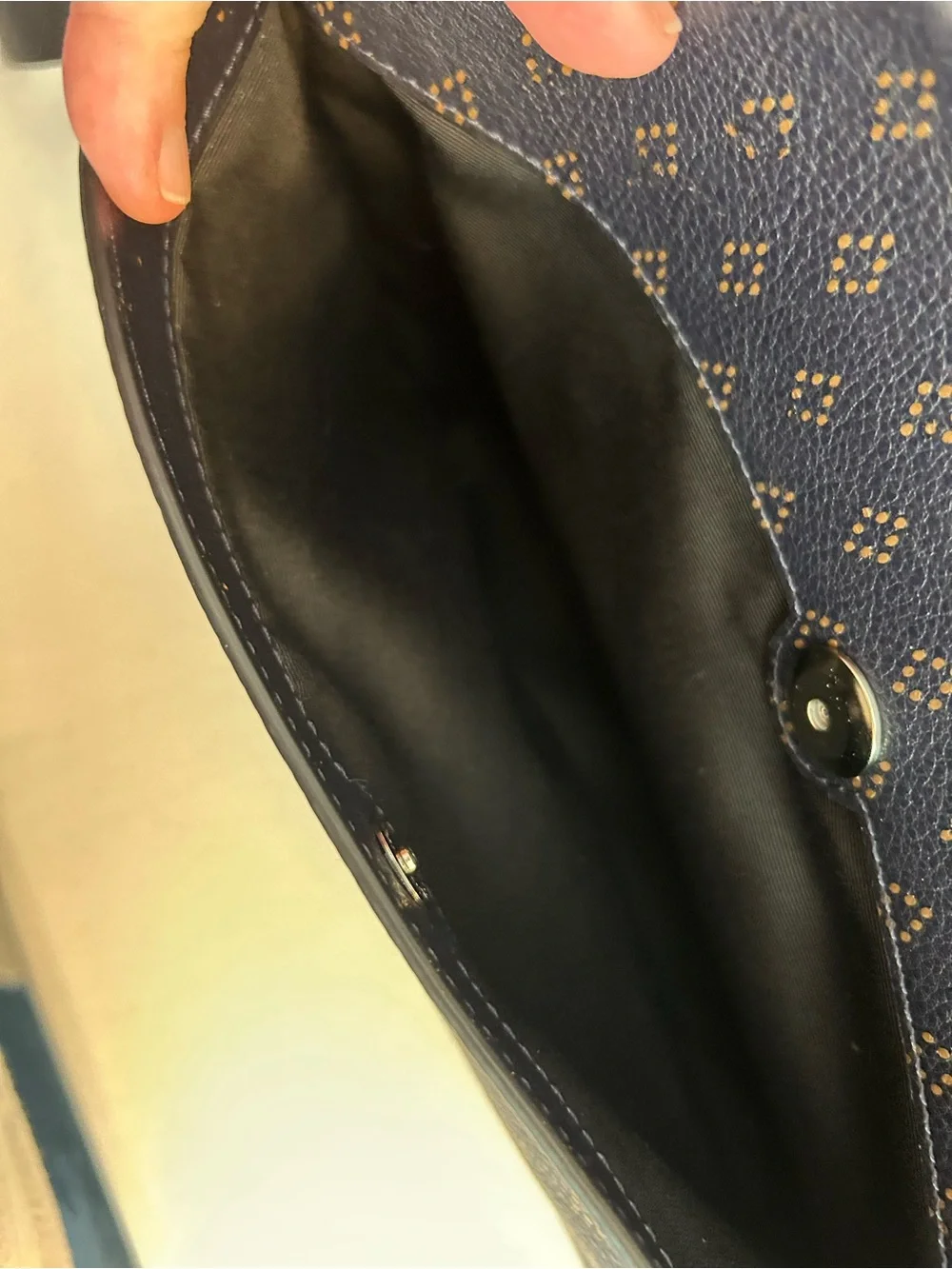 Coach Men's navy Backpack with tan/gold Logo Print